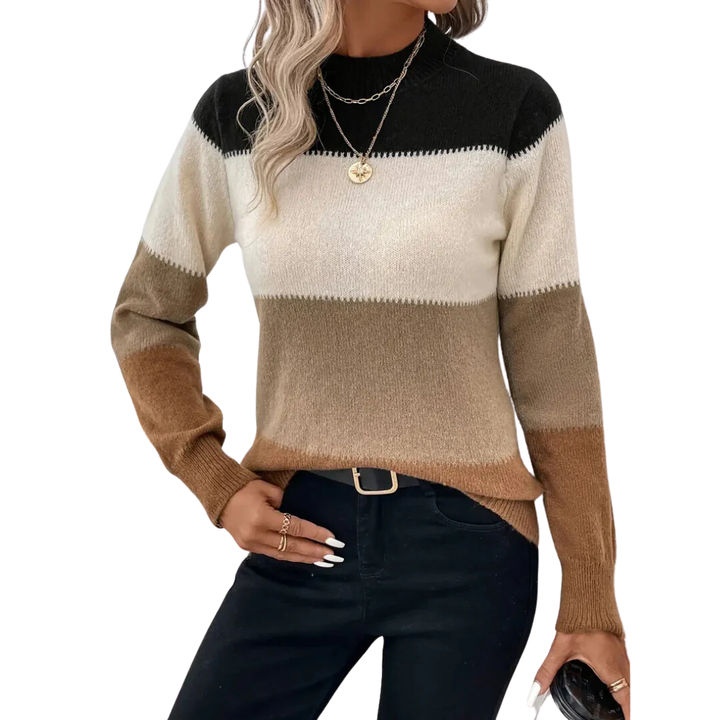 Gisselle | Warm Tri Colour Turtle Neck Sweater For Women