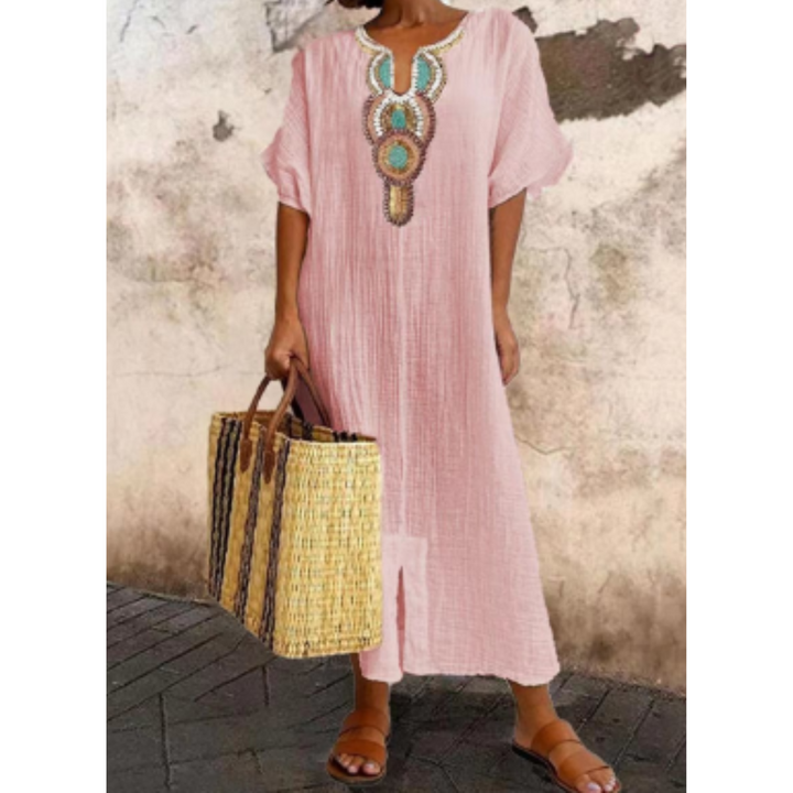 Helka | Summer Boho Beach A Line Midi Dress For Women