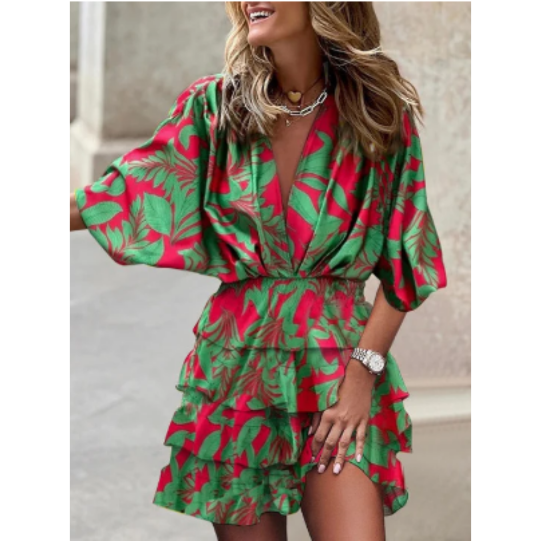 Zahra | Summer V Neck Layered Mini Dress For Women