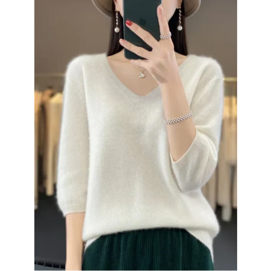 Teifion | Casual Warm V Neck 3 4 Sleeve Sweater For Women