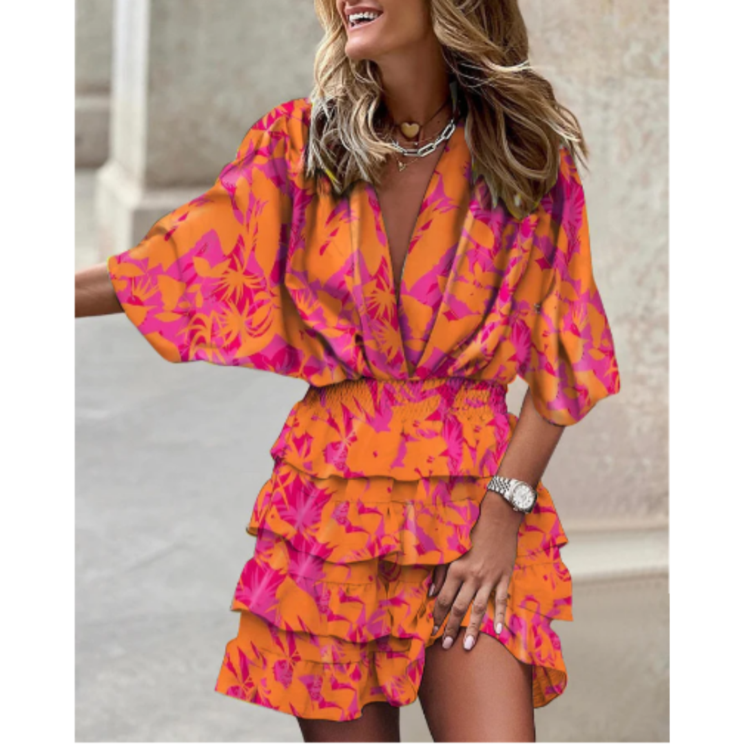 Zahra | Summer V Neck Layered Mini Dress For Women