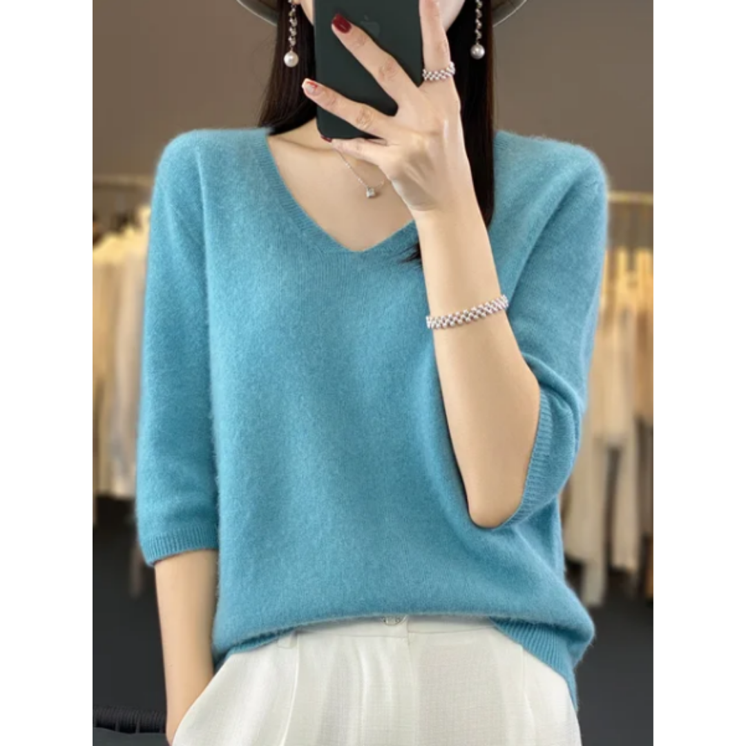 Teifion | Casual Warm V Neck 3 4 Sleeve Sweater For Women