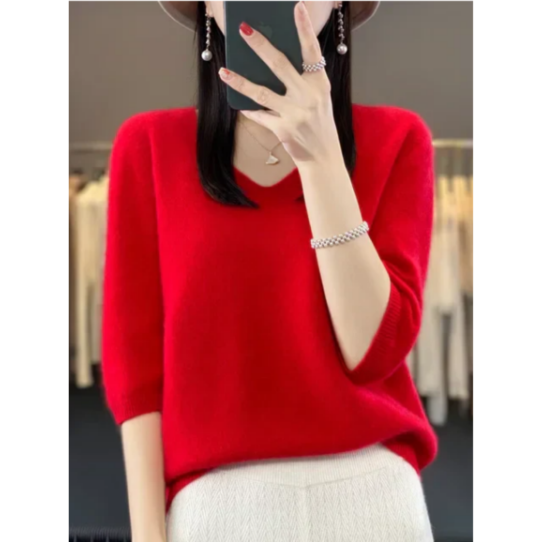 Teifion | Casual Warm V Neck 3 4 Sleeve Sweater For Women