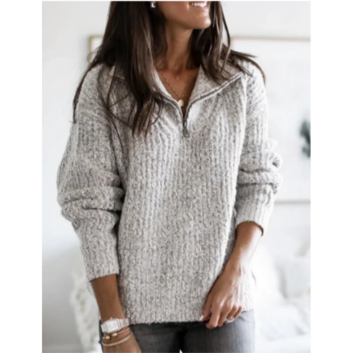 Xue | Warm Oversized Half Zip Ribbed Sweater For Women