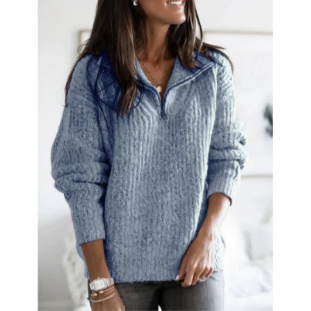 Xue | Warm Oversized Half Zip Ribbed Sweater For Women