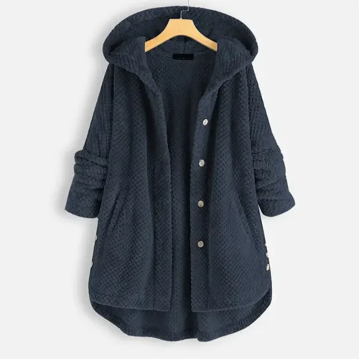 Qiu | Warm Textured Long Hooded Jacket For Women