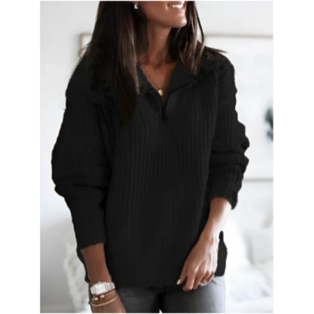 Xue | Warm Oversized Half Zip Ribbed Sweater For Women