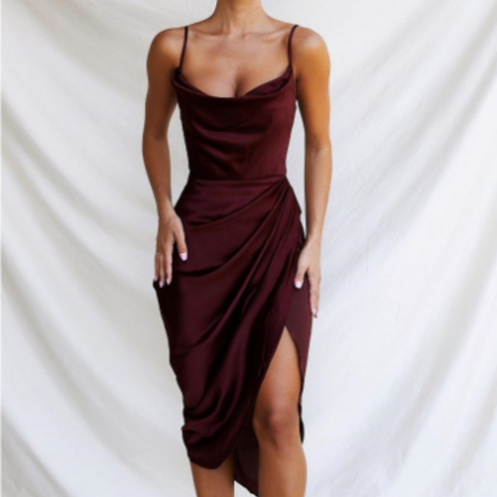 Jesula | Elegant Evening Corset Midi Dress With Slit  For Women