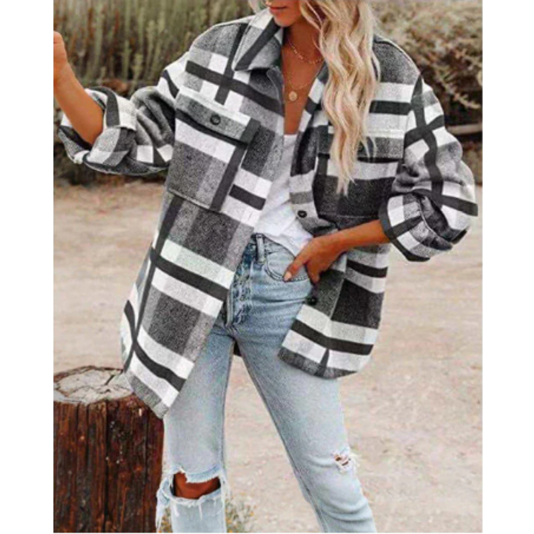 Waan | Stylish Warm Chest Pocket Plaid Jacket for Women