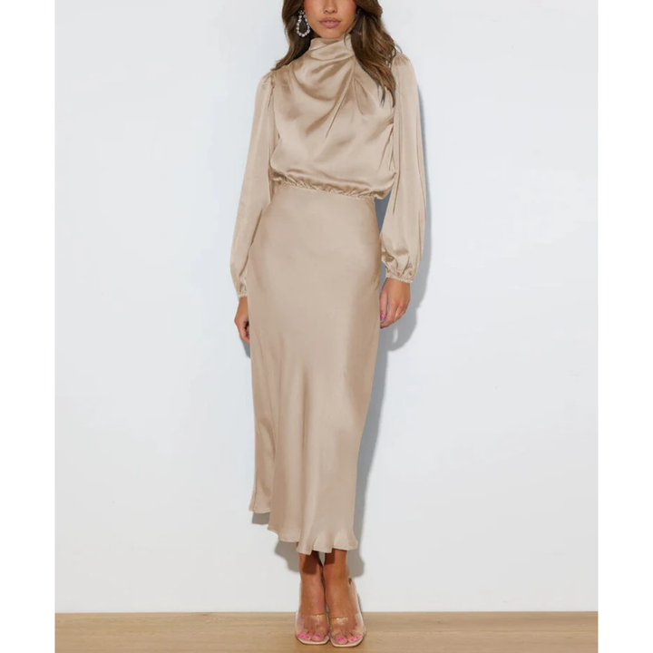 Janeil | Elegant Work Turtle Neck Long Sleeve Midi Dress For Women