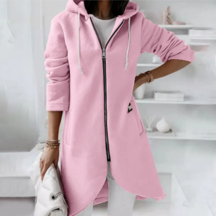 Ardria | Warm Zip Up Long Hooded Jacket For Women