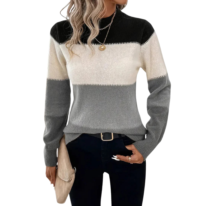 Gisselle | Warm Tri Colour Turtle Neck Sweater For Women