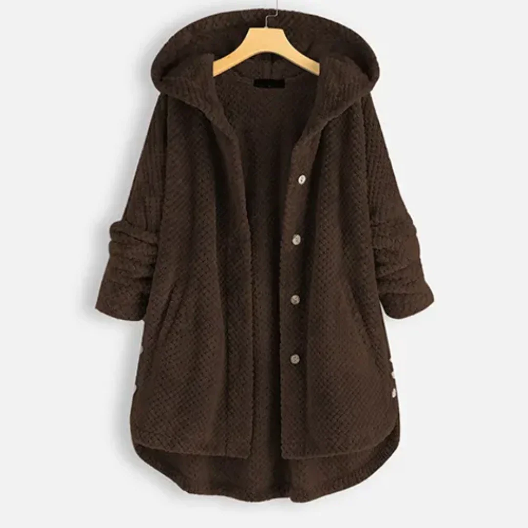 Qiu | Warm Textured Long Hooded Jacket For Women