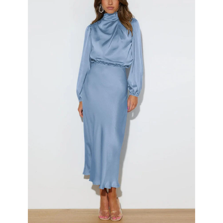 Janeil | Elegant Work Turtle Neck Long Sleeve Midi Dress For Women