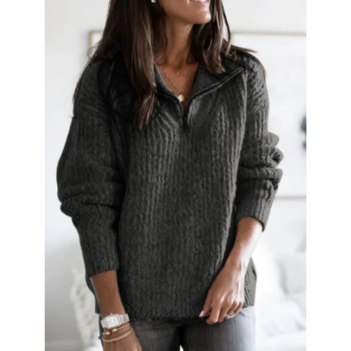 Xue | Warm Oversized Half Zip Ribbed Sweater For Women