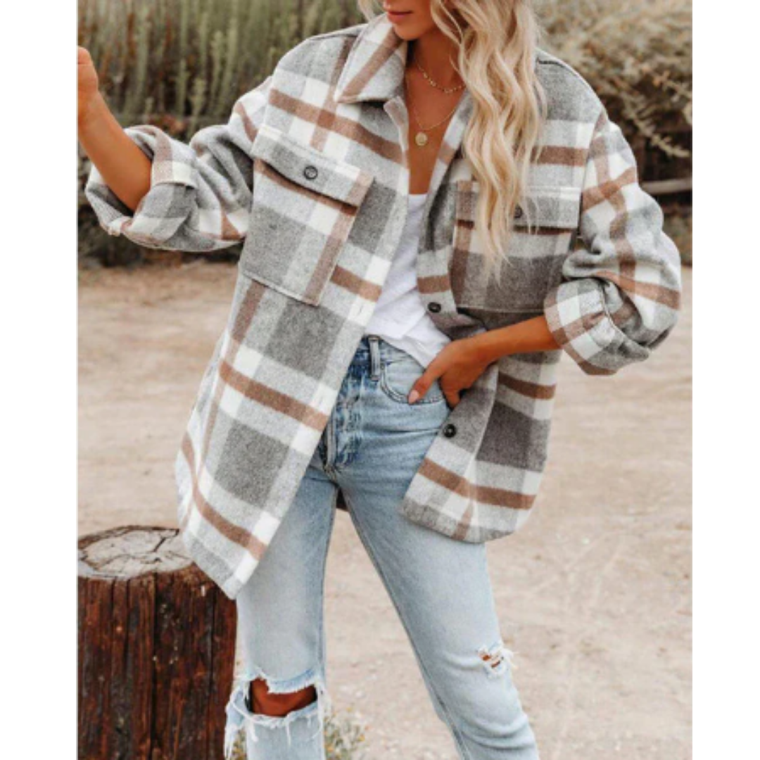 Waan | Stylish Warm Chest Pocket Plaid Jacket for Women