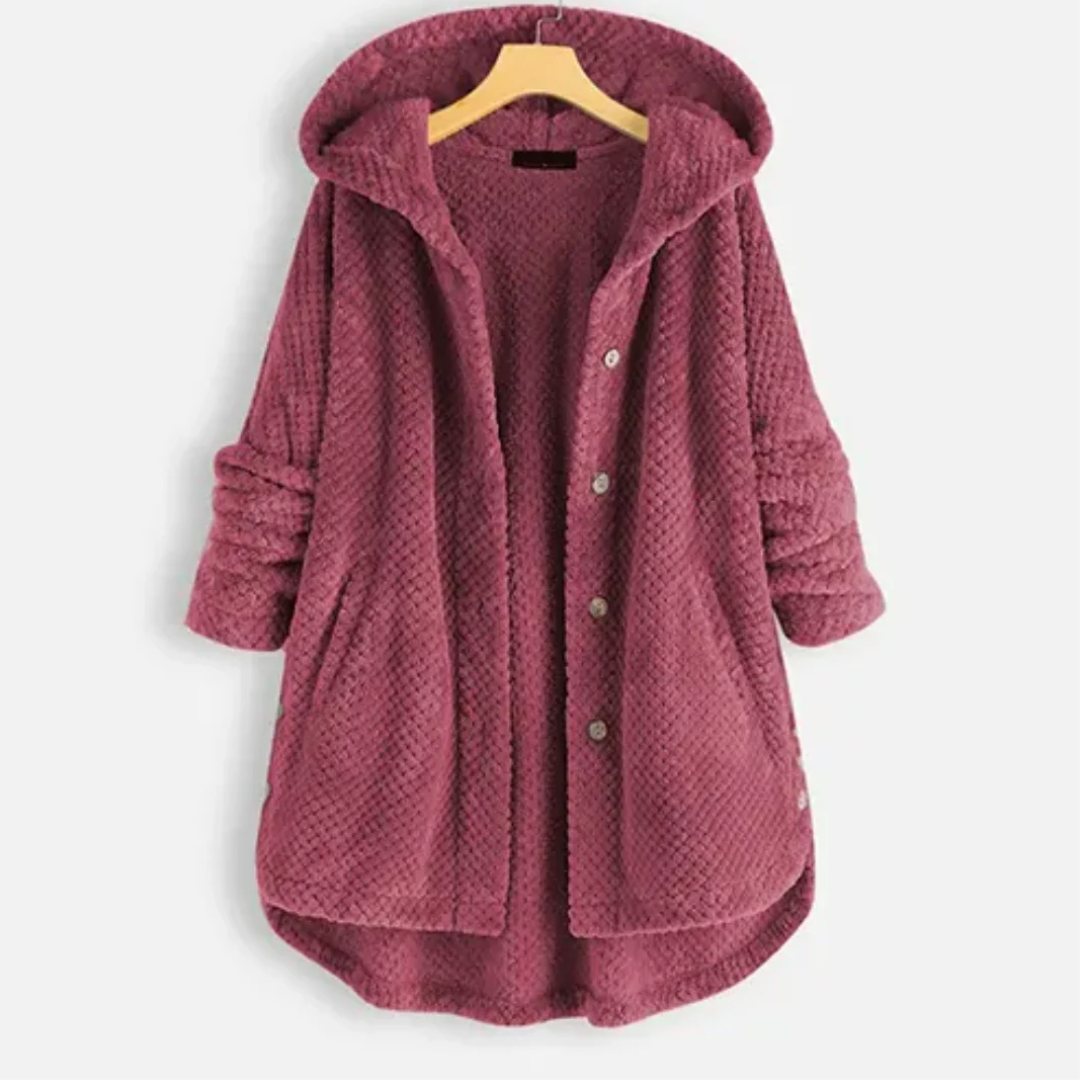 Qiu | Warm Textured Long Hooded Jacket For Women