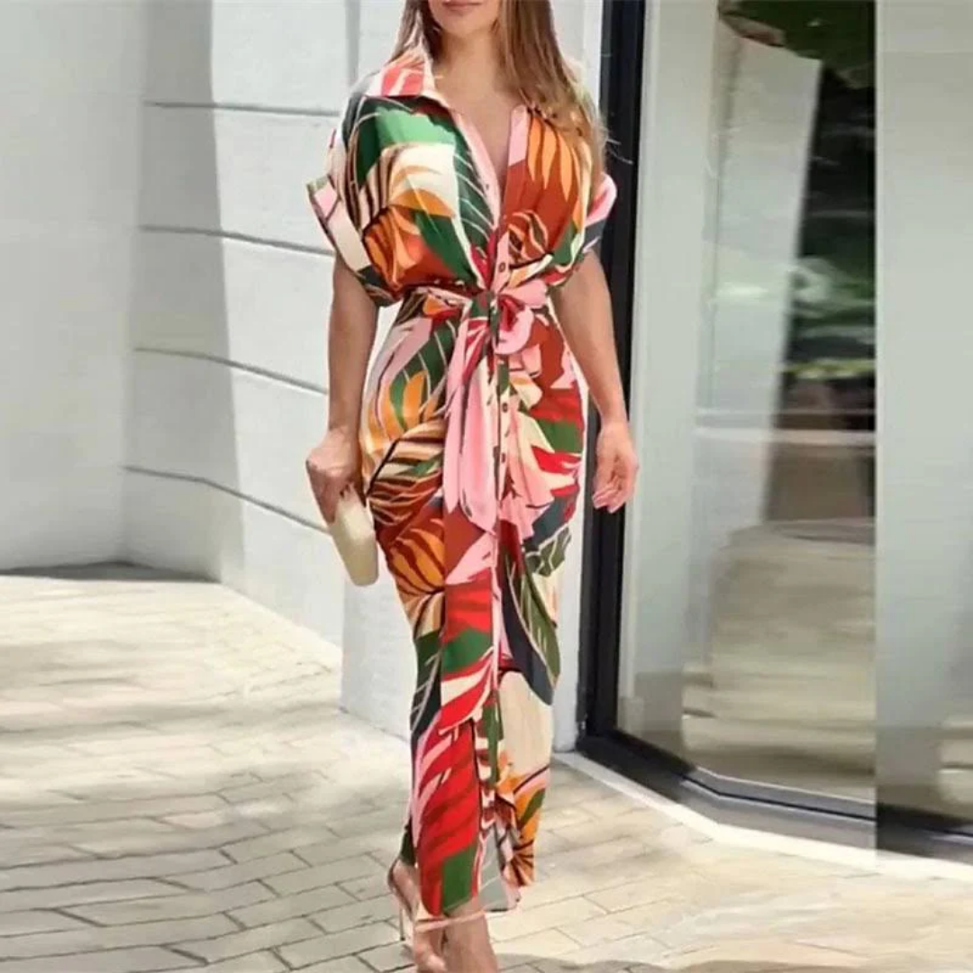 Xinia | Summer Printed Button Down Midi Dress For Women