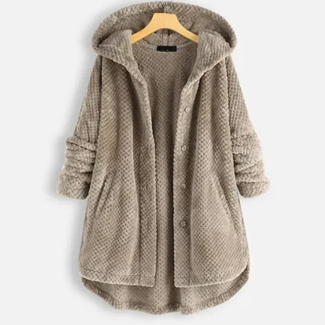 Qiu | Warm Textured Long Hooded Jacket For Women