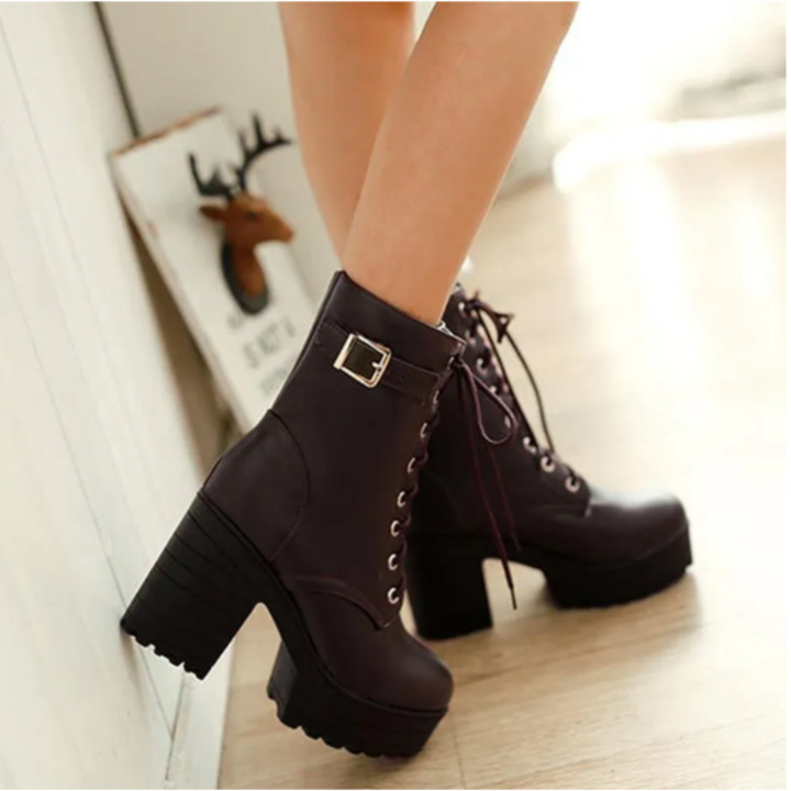 Brean | Chic Warm Lace Up Ankle Heeled Boots For Women