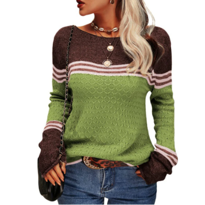 Waka | Warm Stripped Boat Neck Knitted Sweatshirt For Women