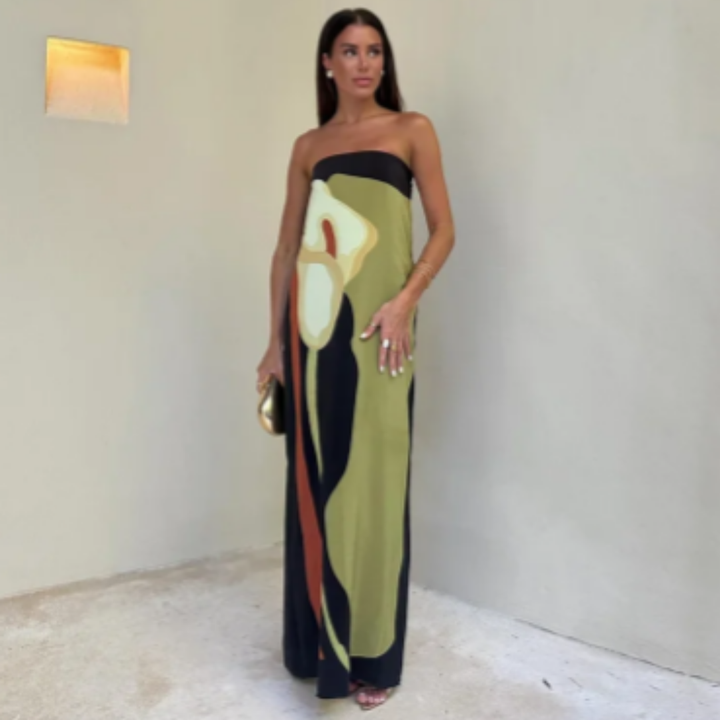 Judith | Summer Beach Abstract Tube Maxi Dress For Women