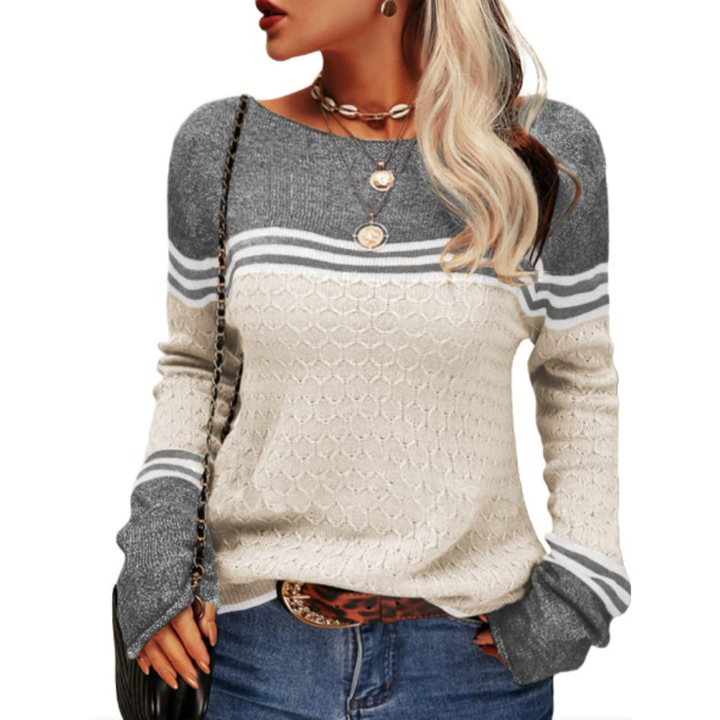 Waka | Warm Stripped Boat Neck Knitted Sweatshirt For Women