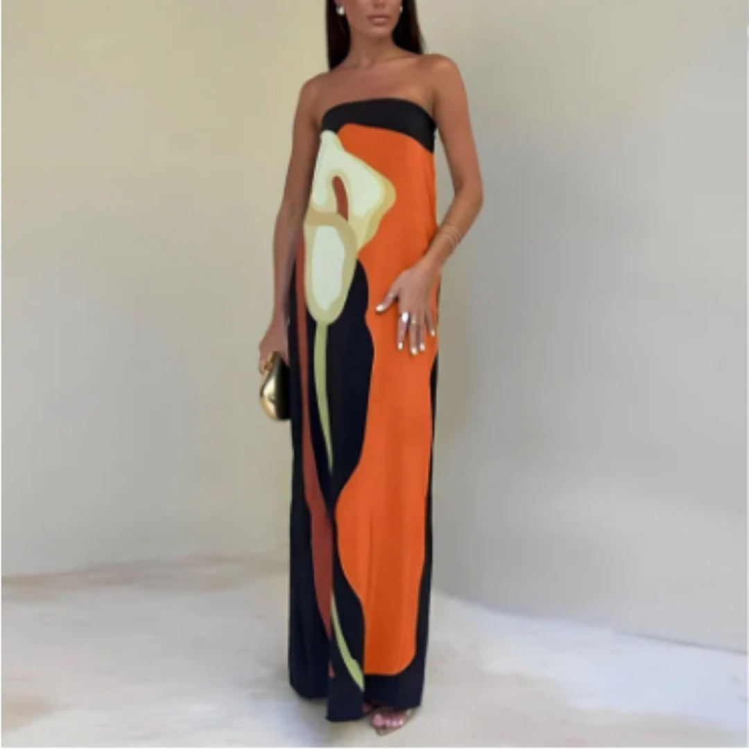 Judith | Summer Beach Abstract Tube Maxi Dress For Women