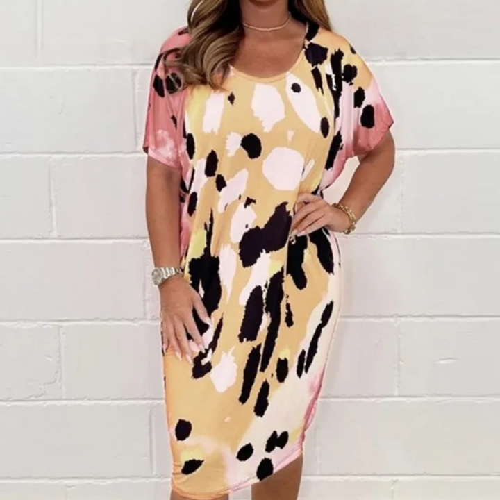 Yasmine | Summer Leopard Round Neck Midi Dress For Women