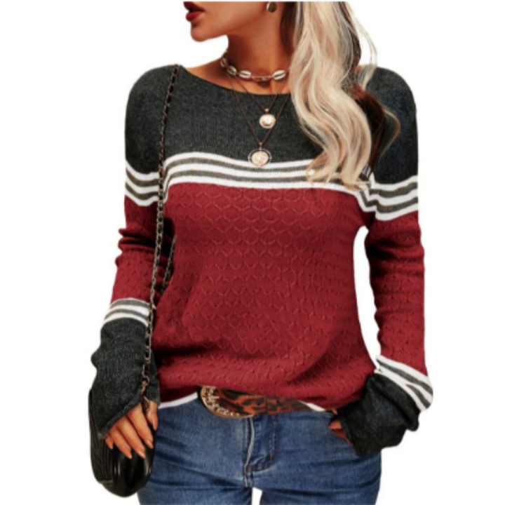 Waka | Warm Stripped Boat Neck Knitted Sweatshirt For Women