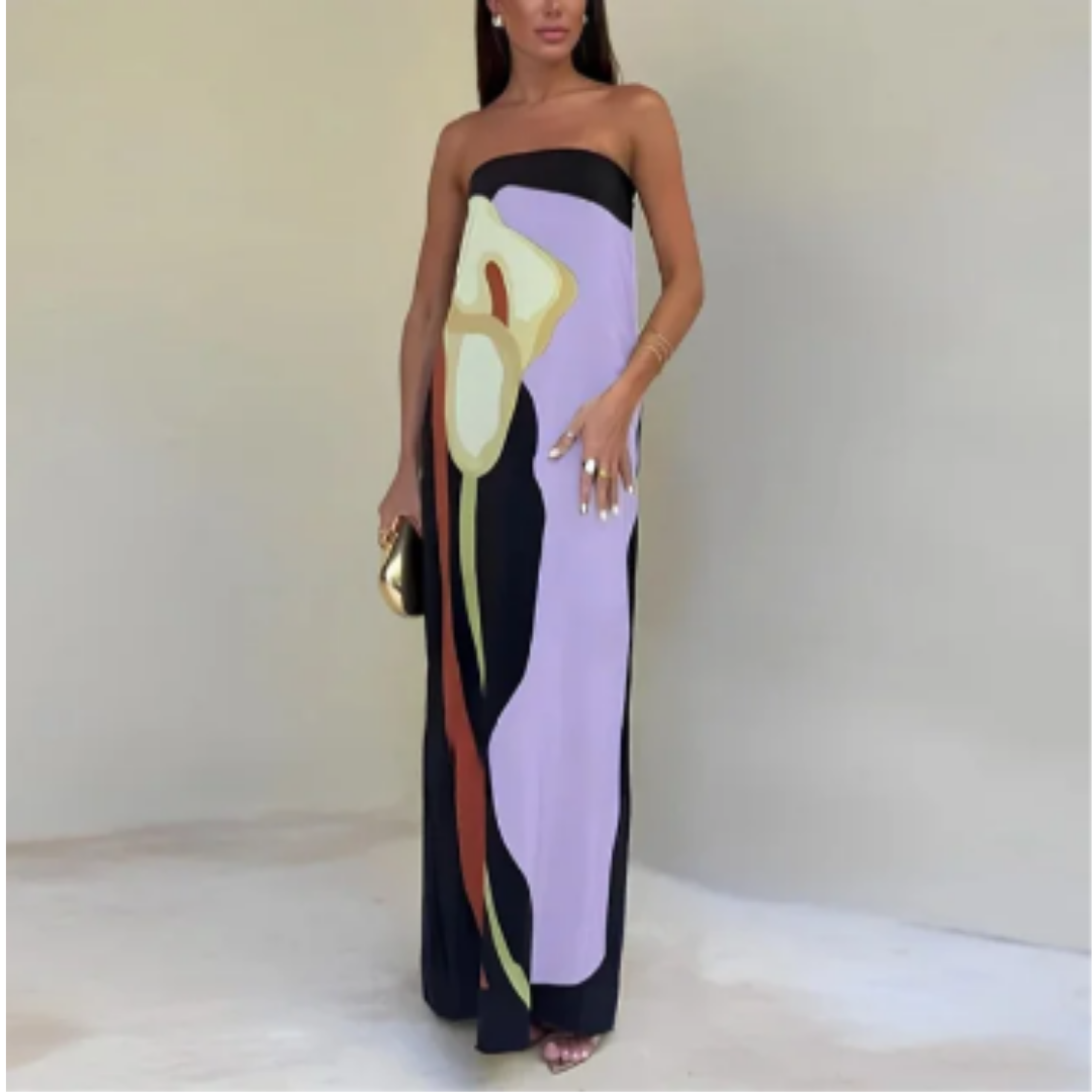 Judith | Summer Beach Abstract Tube Maxi Dress For Women