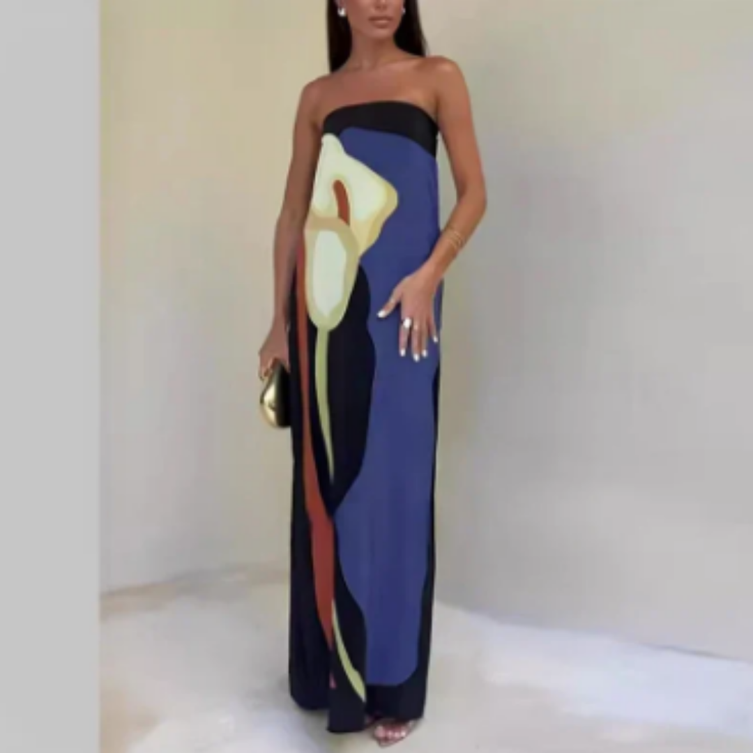 Judith | Summer Beach Abstract Tube Maxi Dress For Women