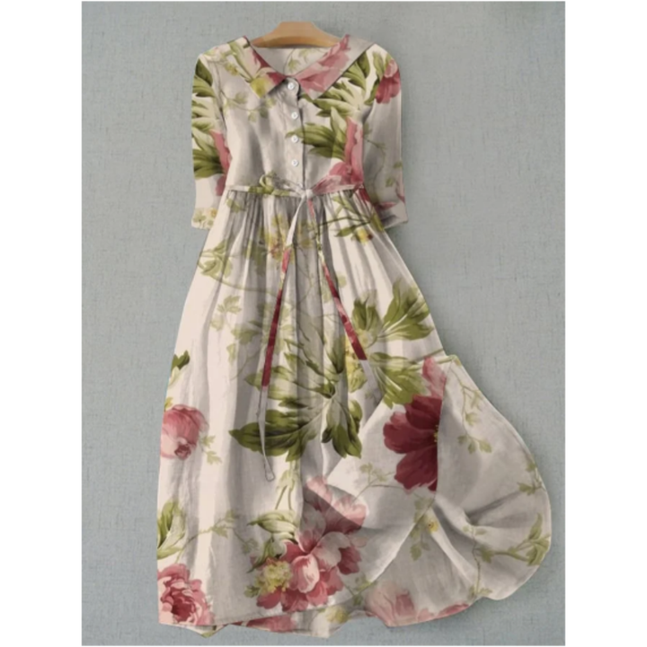 Hopeton | Vintage Floral 3 4 Sleeve Midi Dress For Women