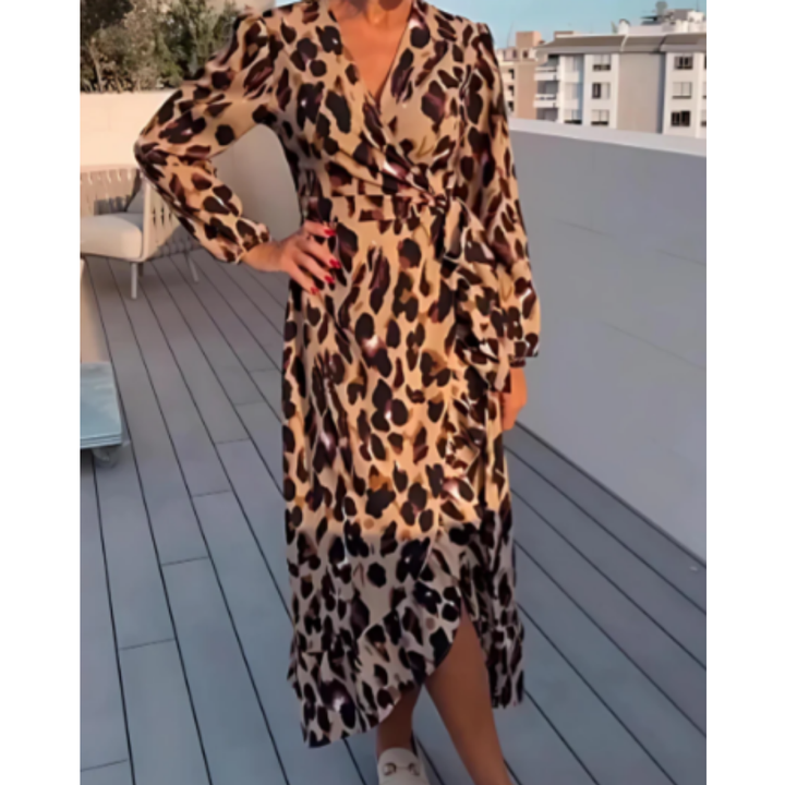 Beth | Summer Leopard Wrap Midi Dress For Women