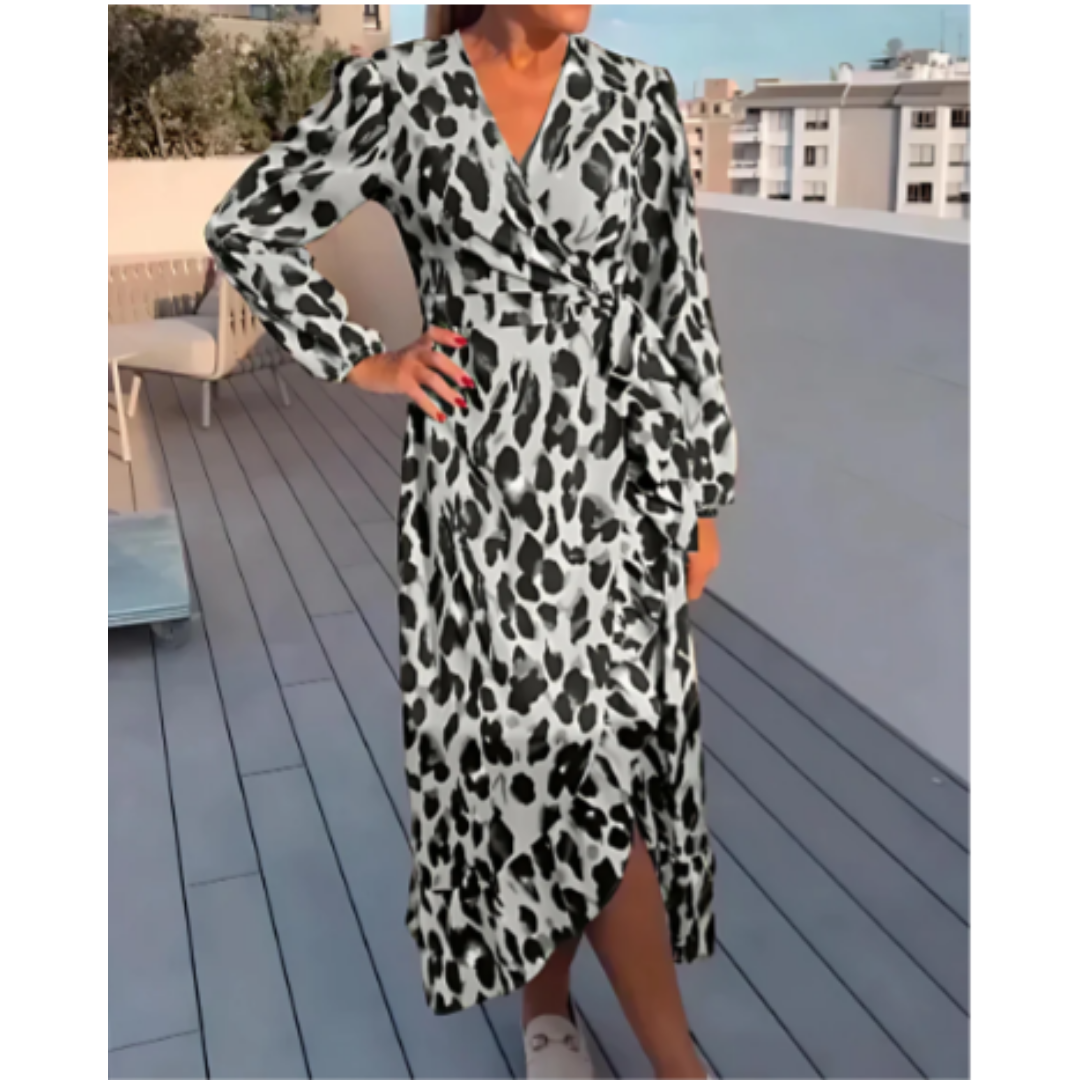 Beth | Summer Leopard Wrap Midi Dress For Women