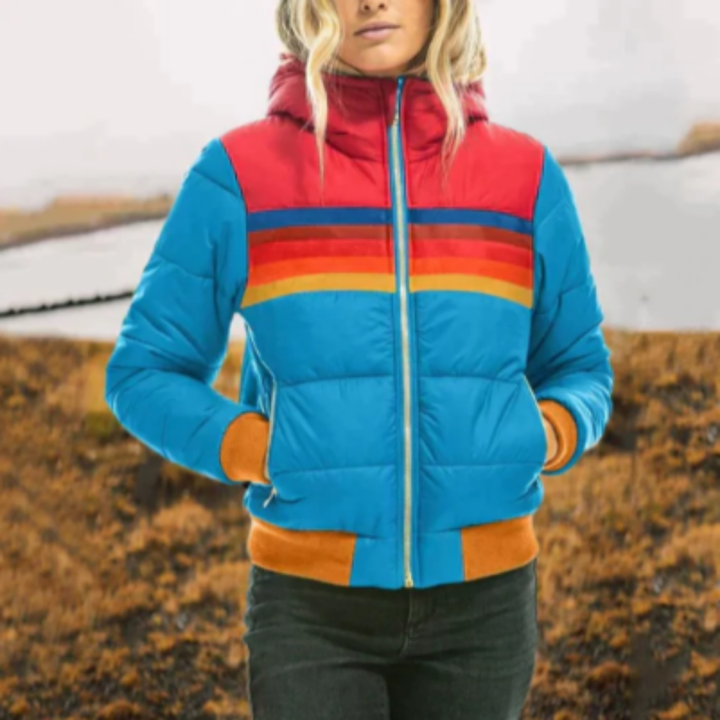 Zeltzin | Winter Warm Stripped Zip Up Puffer Jacket For Women