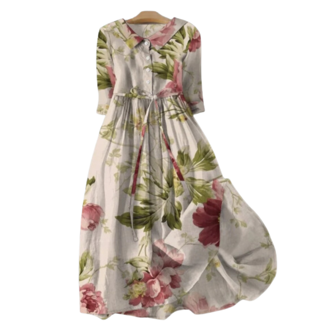 Hopeton | Vintage Floral 3 4 Sleeve Midi Dress For Women