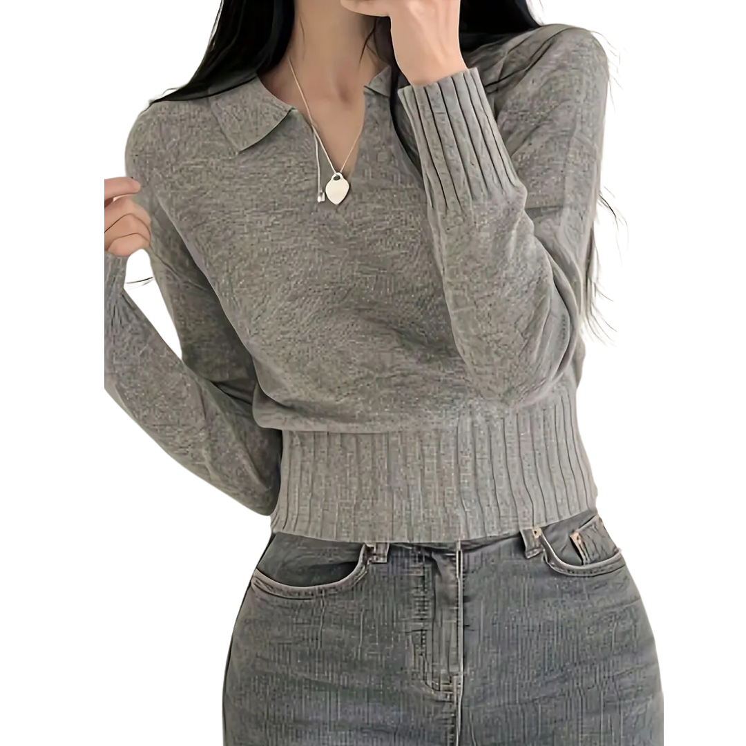 Kenzi | Chic Knitted Collared Cropped Sweater For Women