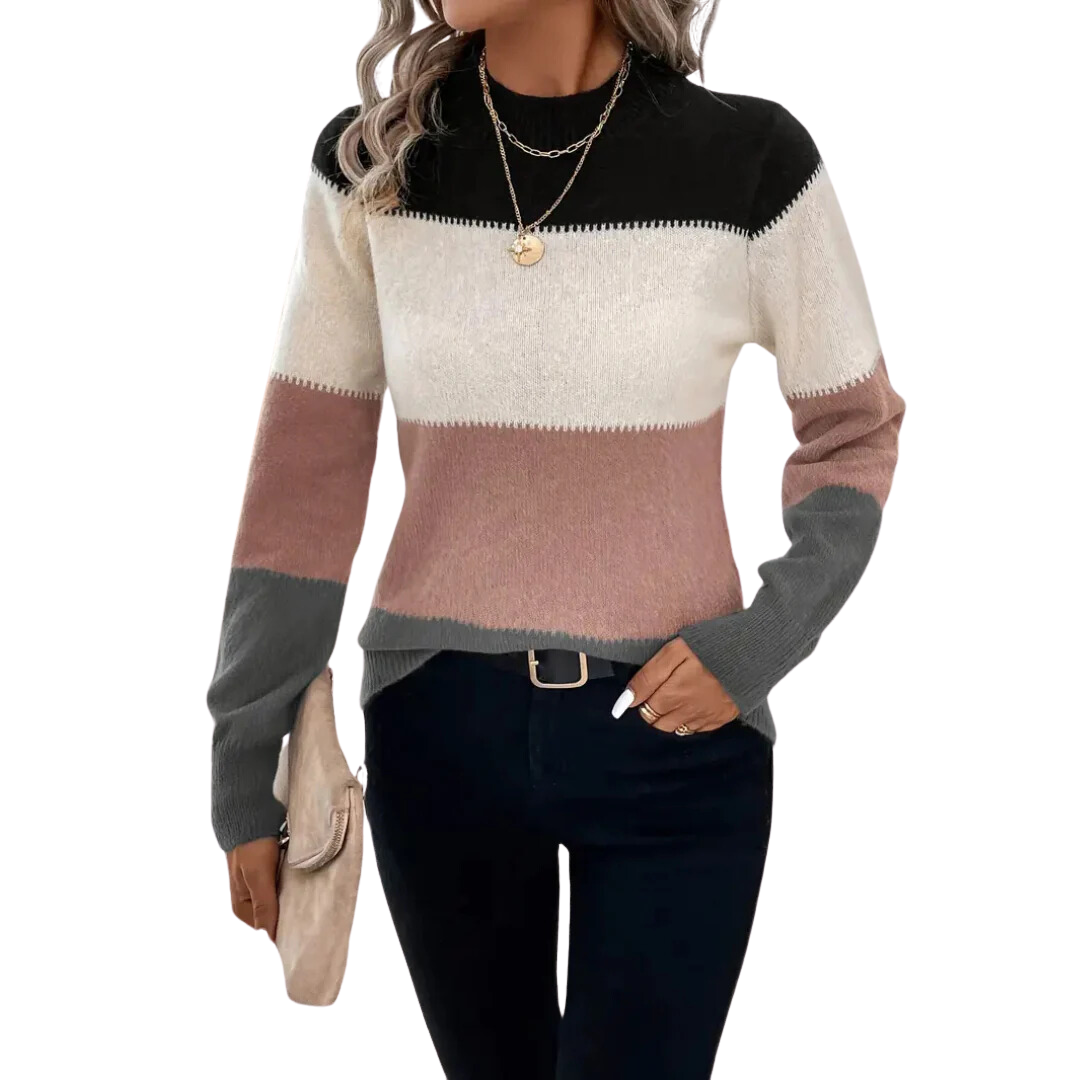 Gisselle | Warm Tri Colour Turtle Neck Sweater For Women