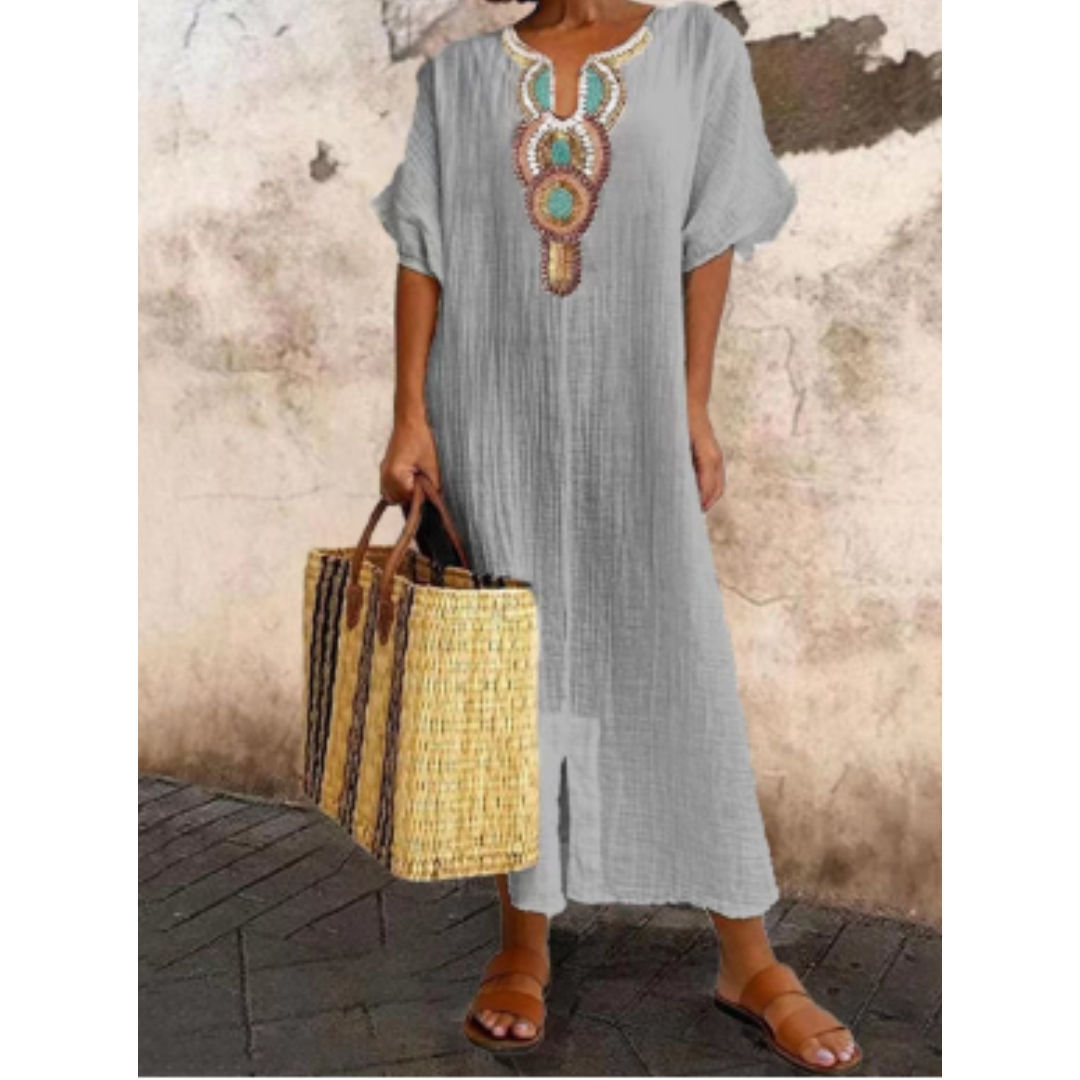 Helka | Summer Boho Beach A Line Midi Dress For Women