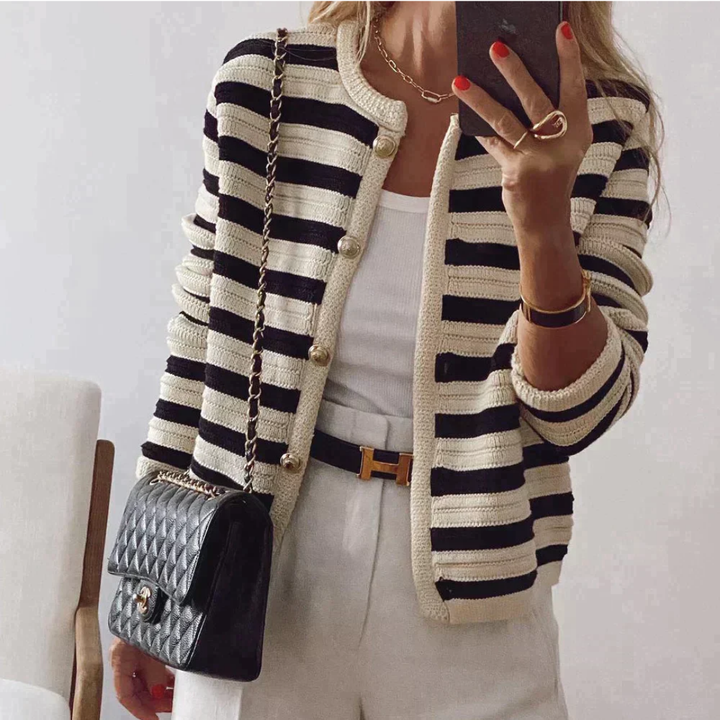 Madie | Elegant Warm Long Sleeve Stripped Cardigan For Women