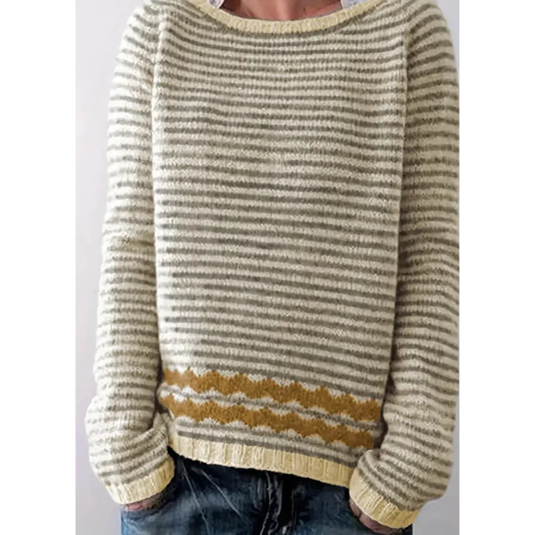 Ovidea | Striped Winter Warm Boat Neck Knitted Sweater For Women