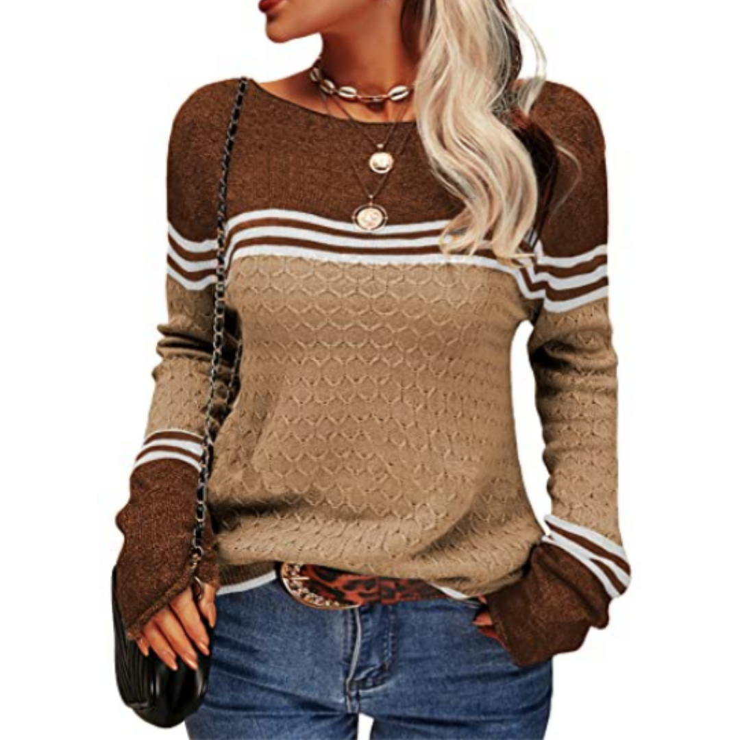 Waka | Warm Stripped Boat Neck Knitted Sweatshirt For Women