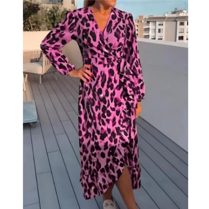 Beth | Summer Leopard Wrap Midi Dress For Women