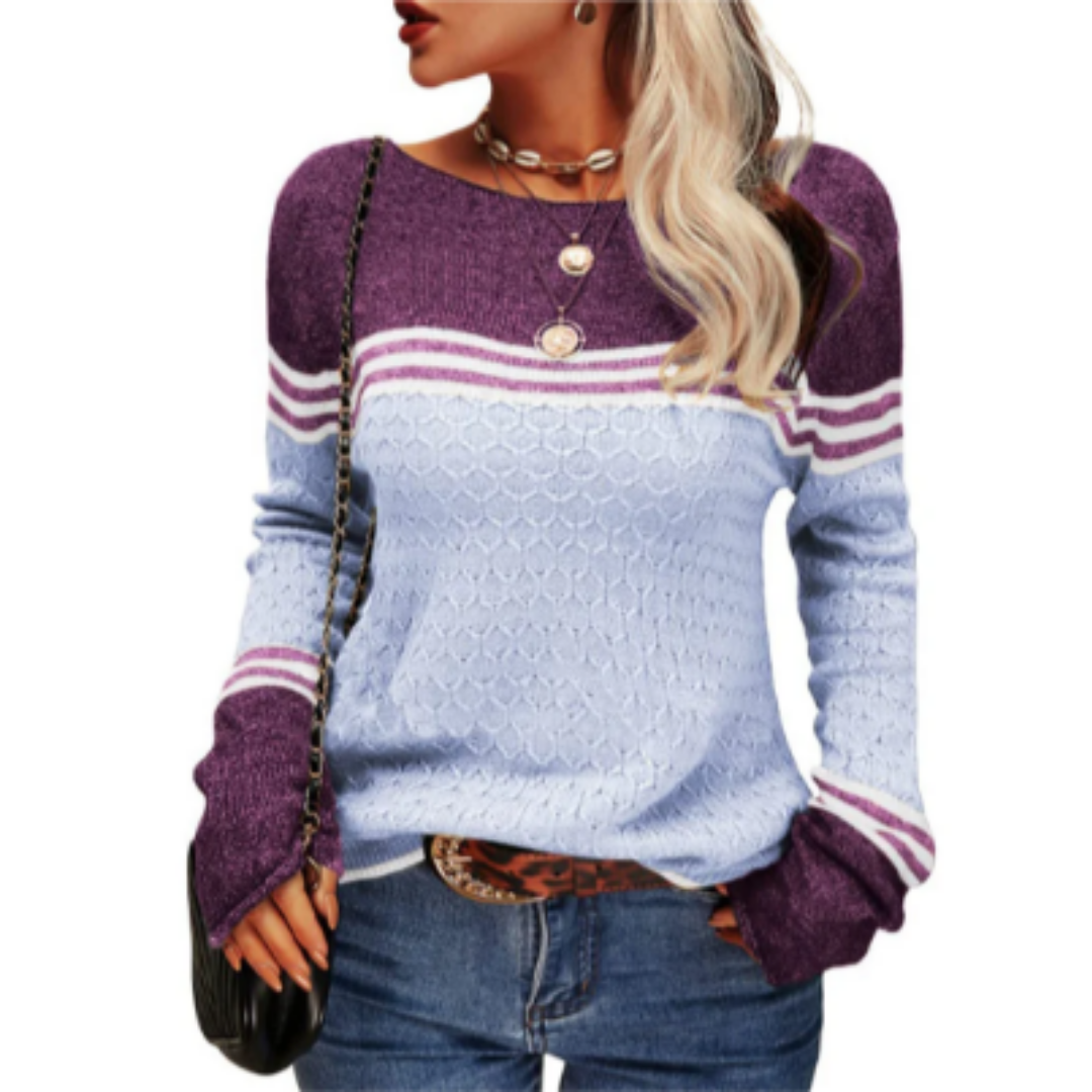 Waka | Warm Stripped Boat Neck Knitted Sweatshirt For Women