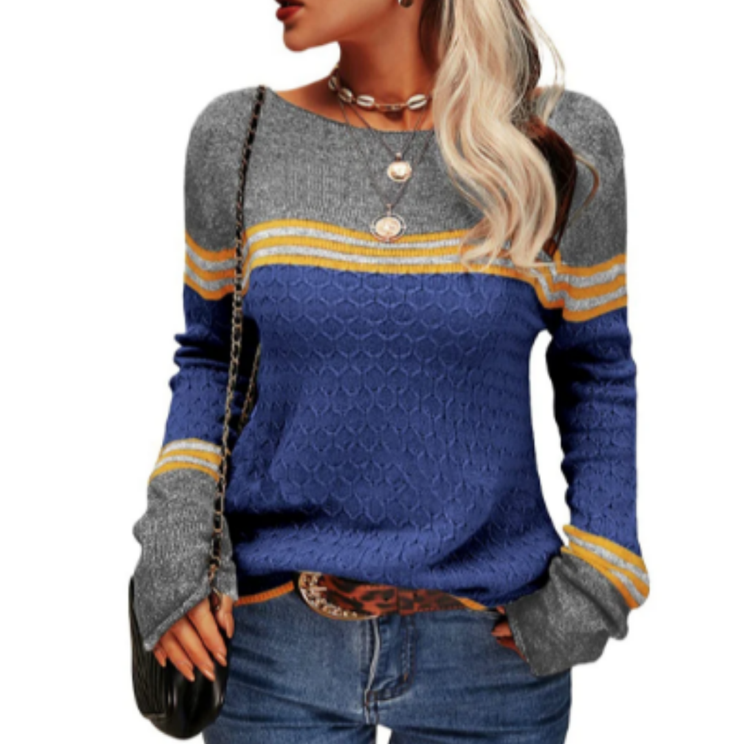 Waka | Warm Stripped Boat Neck Knitted Sweatshirt For Women