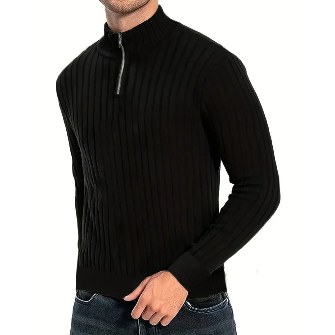 Guy | Warm Slim Fit Half Zip Ribbed Sweater For Men