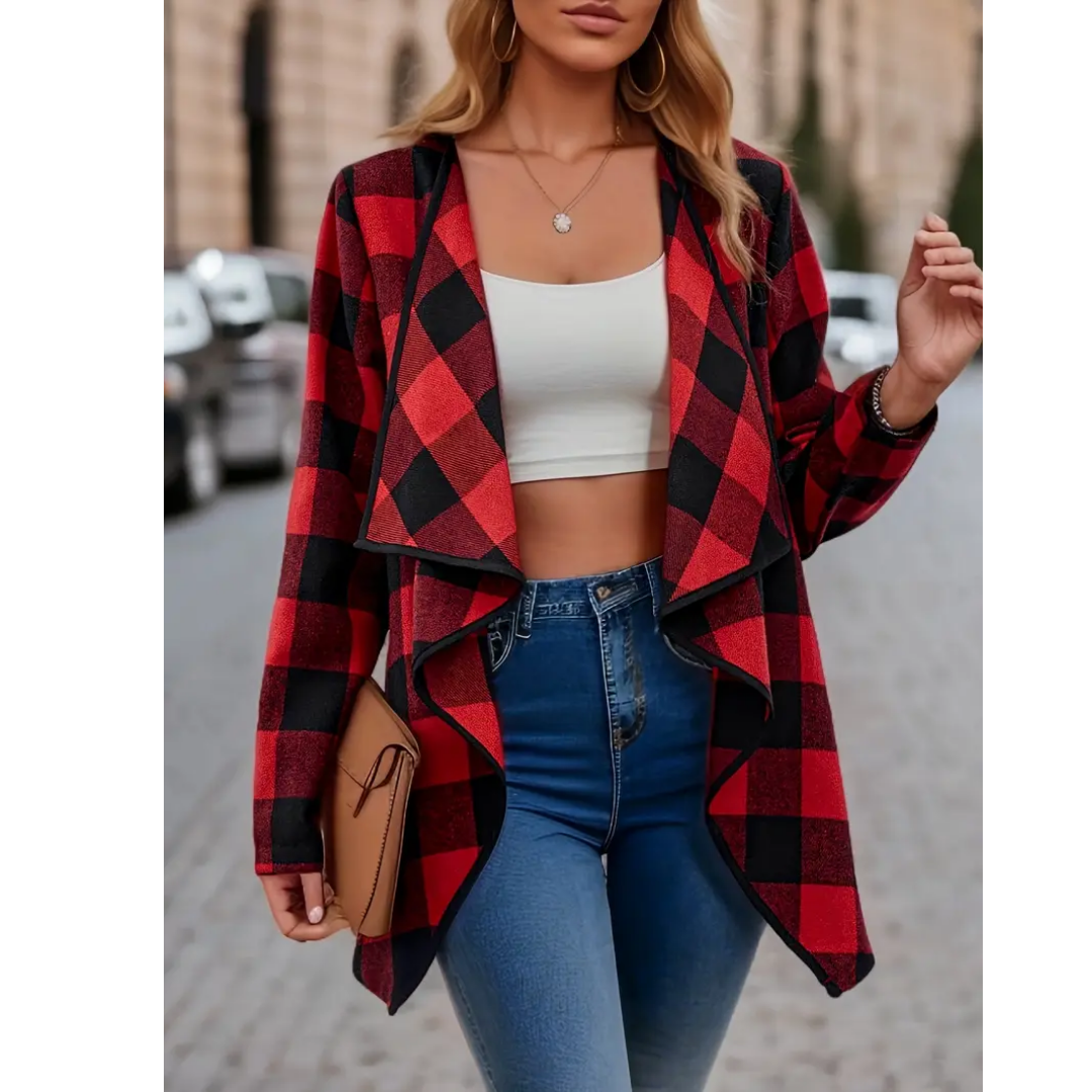 Kinzie | Stylish Long Sleeve Plaid Jacket For Women