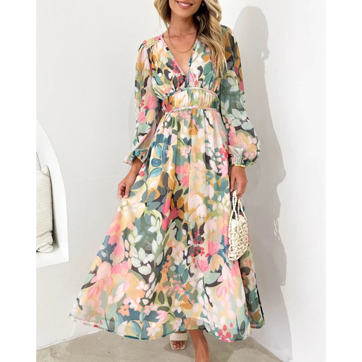 Adala | Floral Cocktail Puffed Sleeve Midi Dress For Women