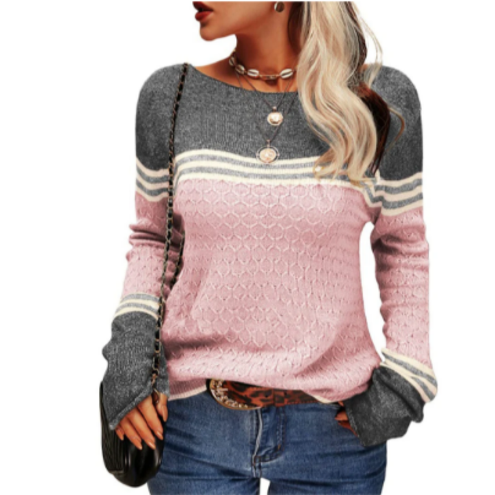 Waka | Warm Stripped Boat Neck Knitted Sweatshirt For Women